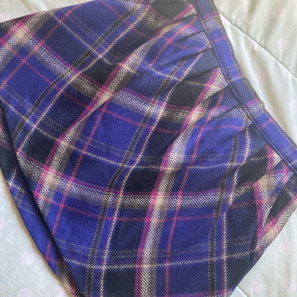 Purple plaid mini skirt.